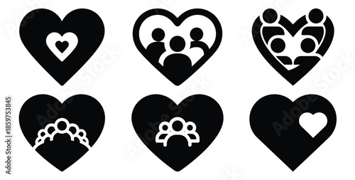 A black silhouette of a  company culture heart icon set. Simple graphic element.