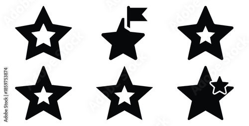 A black silhouette of a  company milestone star icon set. Simple graphic element.