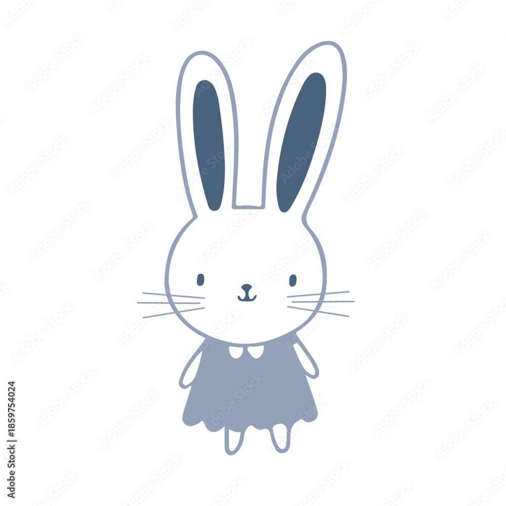 Fototapeta premium Silhouette of Easter cute bunny, rabbit, simple flat style, soft neutral colors, hand drawn, isolated on white background, vector