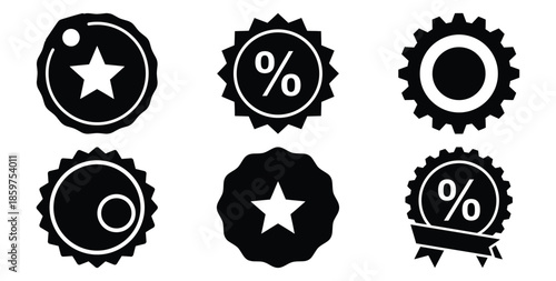 A black silhouette of a  discount offer badge icon set. Simple graphic element.