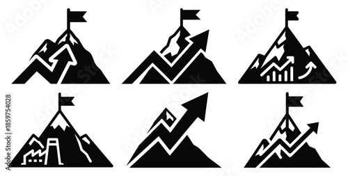 A black silhouette of a  enterprise success peak icon set. Simple graphic element.