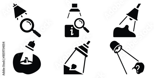 A black silhouette of a  feature discovery spotlight icon set. Simple graphic element.