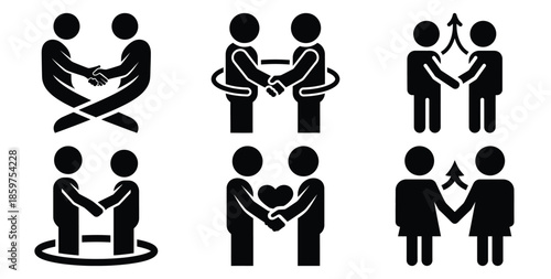 A black silhouette of a  long term partnership icon set. Simple graphic element.