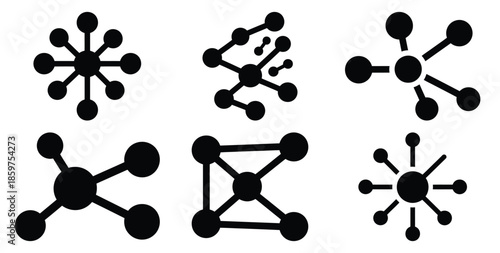 A black silhouette of a  networking connection dots icon set. Simple graphic element.