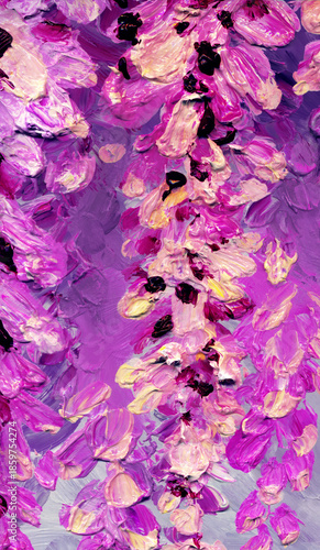 Oil painting. Bright wisteria flowers