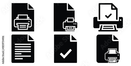 A black silhouette of a  print ready document icon set. Simple graphic element.