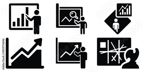 A black silhouette of a  risk assessment chart icon set. Simple graphic element.