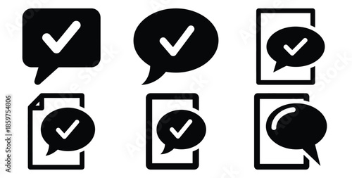 A black silhouette of a  support ticket reply icon set. Simple graphic element.