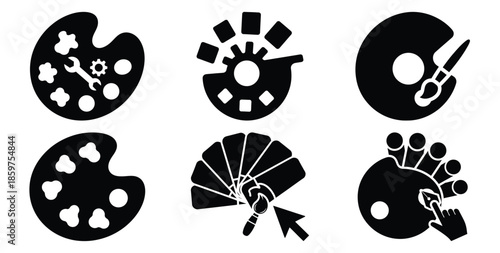 A black silhouette of a  theme customization palette icon set. Simple graphic element.