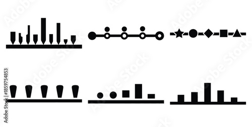 A black silhouette of a  timeline milestones icon set. Simple graphic element.