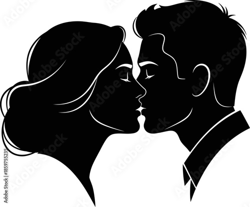 Silhouette profiles about to kiss sweet tender moment romance close up