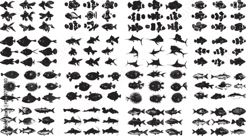 Diverse Ocean Fish Silhouettes Collection: Aquatic Animal & Marine Life Vector Set for Nature, Education & Graphic Design
