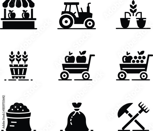 Vector Farming and gardening icons set, agriculture symbols for web and app