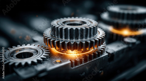 Interlocking metallic gears showcase advanced engineering for modern manufacturing solutions in industrial settings