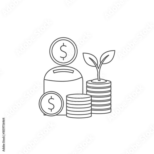 Financial Growth and Investment Concept with Coins and Plant Growth Symbol