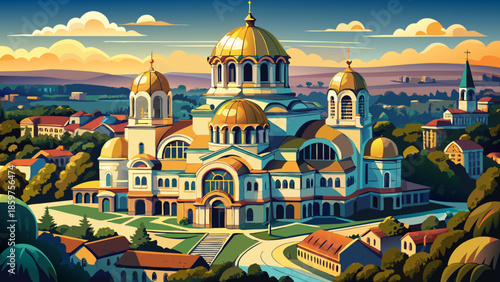 Very beautiful exterior view of Alexander Nevsky Cathedral in Sofia, Bulgaria, emphasizing monumental scale, ornate details, and timeless Eastern European architecture.