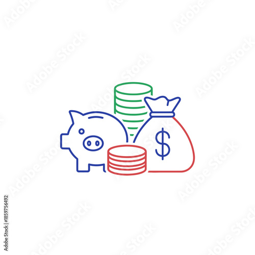 Financial Growth and Saving Concept with Piggy Bank and Money Bag Illustration