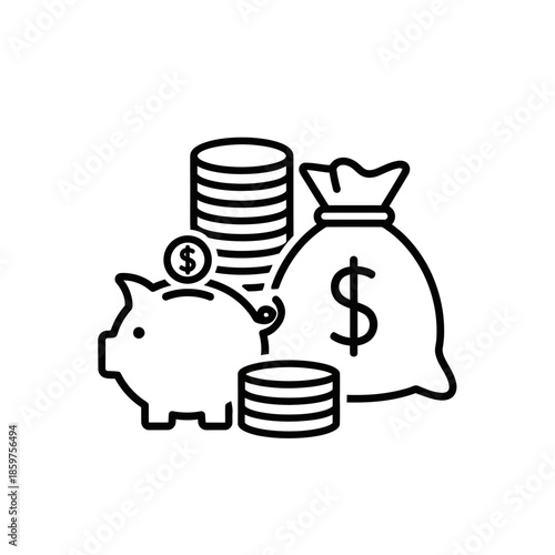 Financial Growth and Savings Concept Featuring Piggy Bank and Money Bag