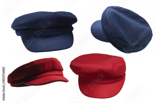 Female blue hat with a visor isolated on white.