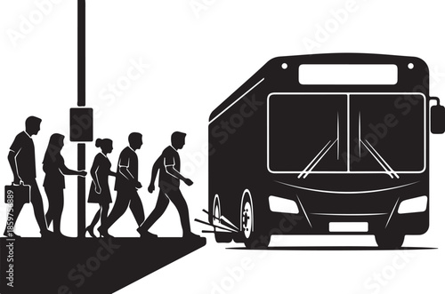 People waiting to board a bus at a bus stop