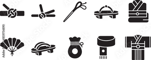 Traditional japanese cultural icons set