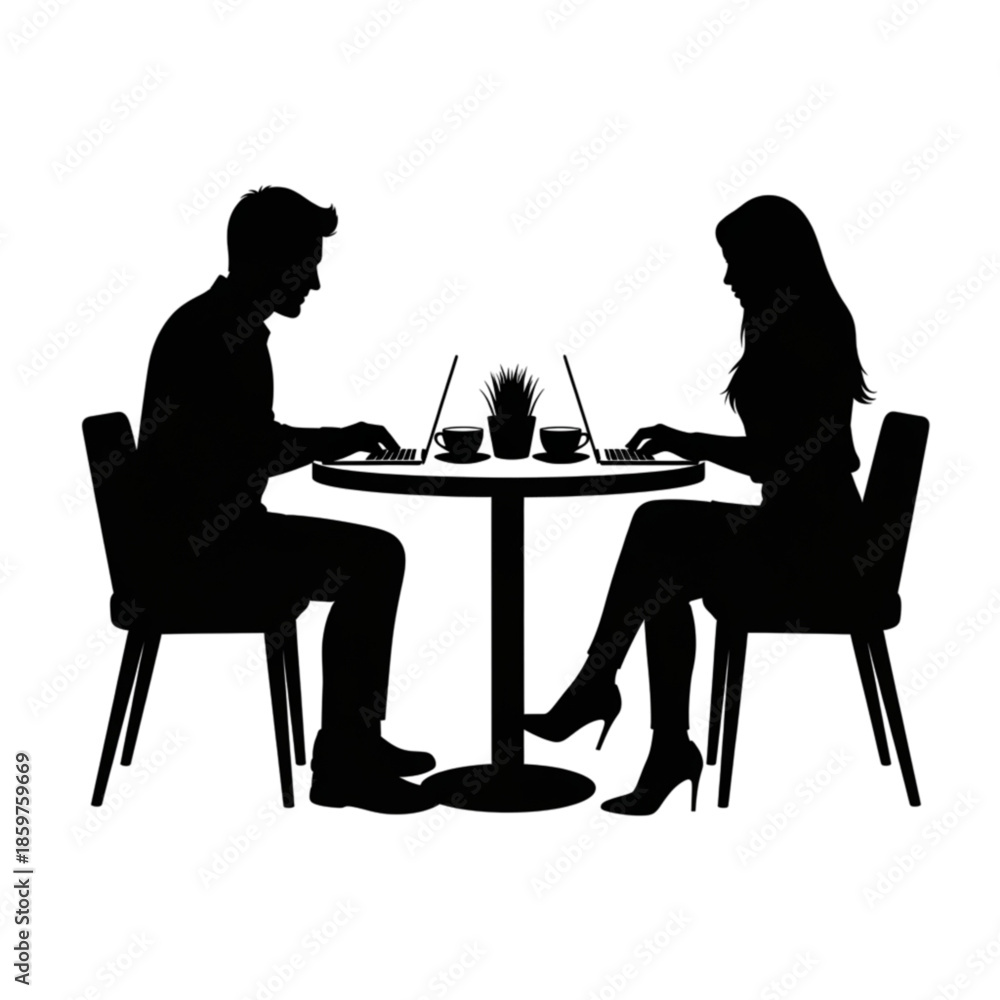 Fototapeta premium Couple sitting at small table Isolated On Transparent Background.