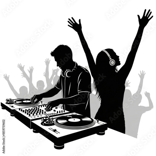 People enjoying music with DJ Isolated On Transparent Background.