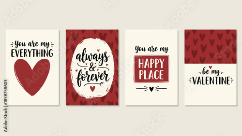 Valentine's Day Card Designs with Heart Motifs and Romantic Sayings