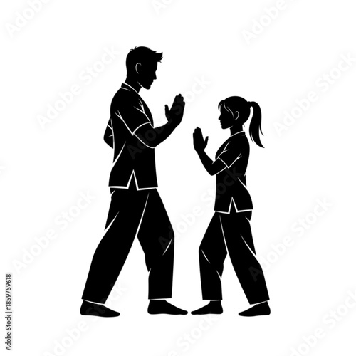 Man and woman in martial arts stance Isolated On Transparent Background.