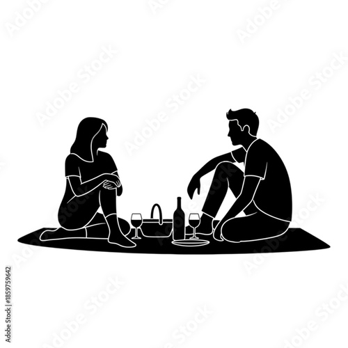 Couple sitting on a picnic blanket Isolated On Transparent Background.