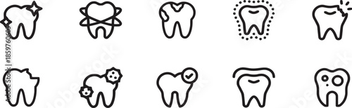 Tooth Icon Set on Transparent Background Collection of Dental Care Symbols Dental Health Modern Medical Flat Vector Illustrations with Various Conditions and Treatments of Teeth