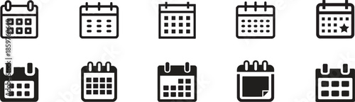 Calendar icons set representing schedule organizer with monthly date and day appointment for business time management reminder planner and meeting schedule vector