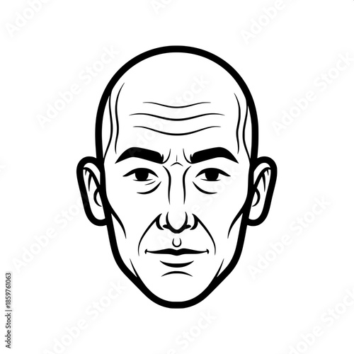 “Stylized line art portrait of a bald man with forehead wrinkles, simple cartoon aesthetic, centered composition.”