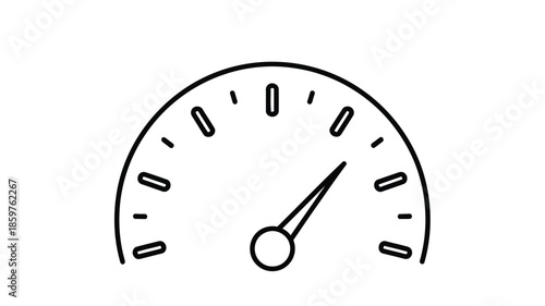 Simple line art illustration of a speedometer or gauge with a needle pointing forward