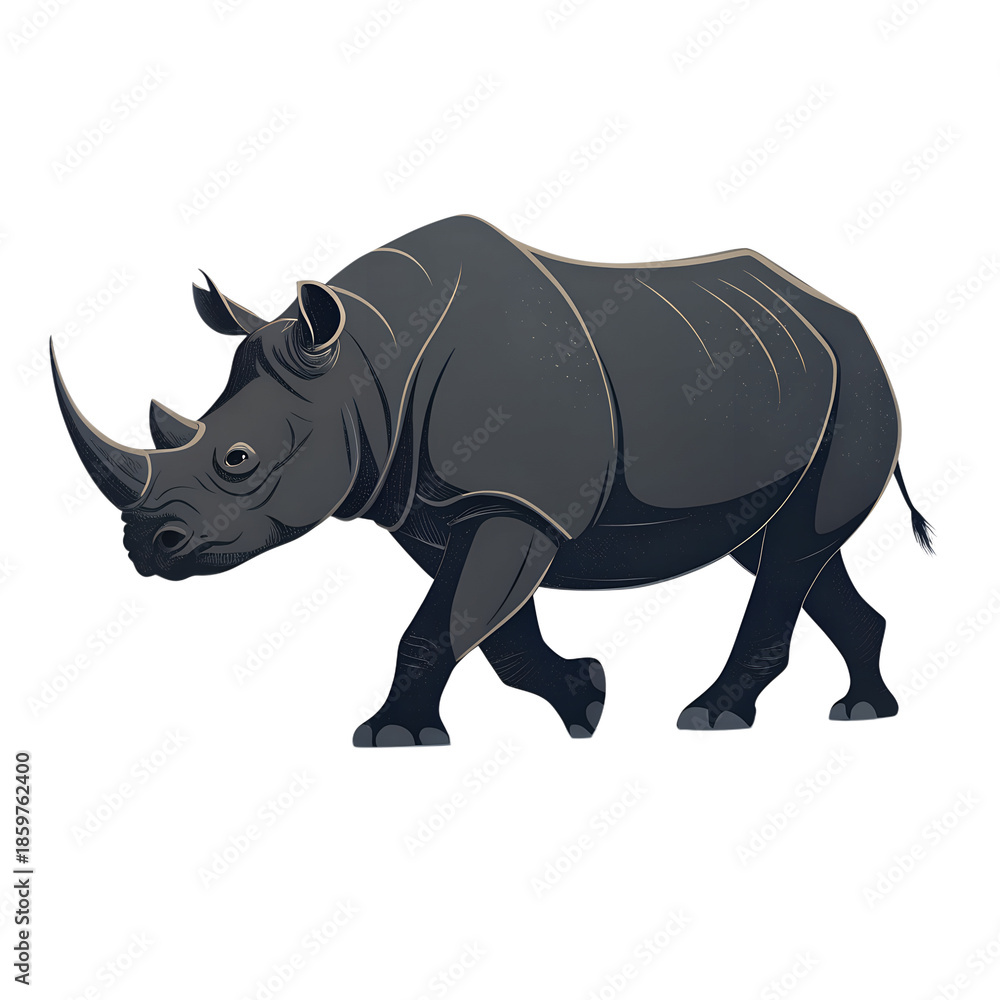Obraz premium 3D Illustration, Black Rhinoceros walking Icon isolated on a transparent background
