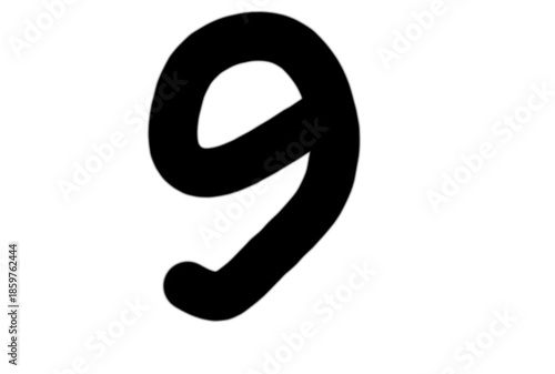 Large black number nine on white background