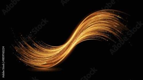 Abstract flowing golden energy trails on a black backdrop, creating a dynamic and luxurious effect, perfect for adding a touch of elegance and sophistication to design projects