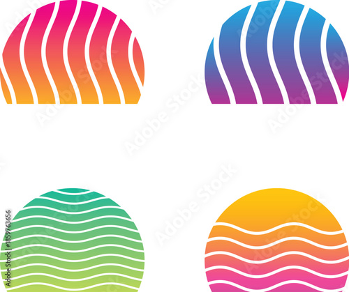 Abstract Colorful Sun or Wave Logos - Set of Four