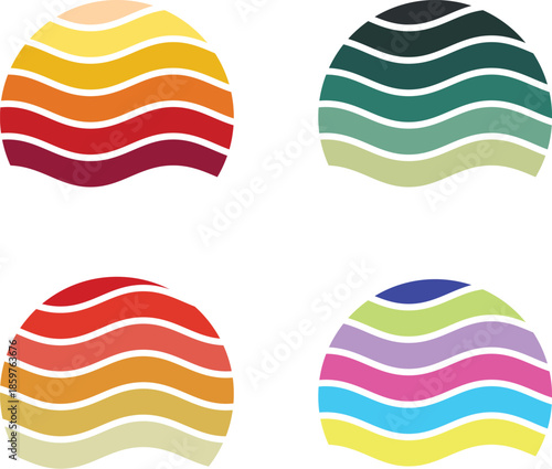Set of Abstract Wavy Line Sun Logos with Gradient Color Palettes and Organic Shapes