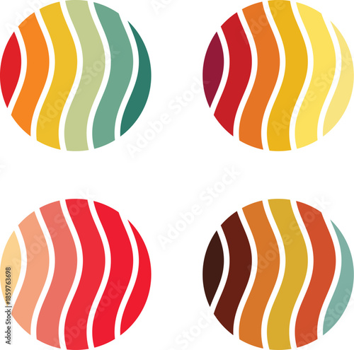 Wallpaper Mural Abstract Retro Circles with Wavy Stripes Pattern Design Torontodigital.ca