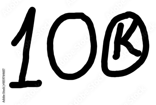 Large handwritten 10k number on white background