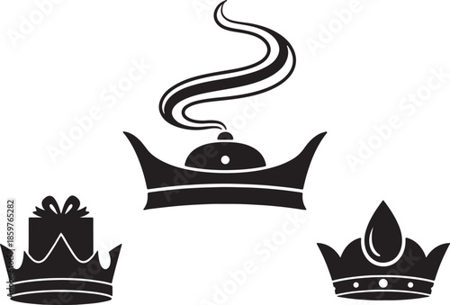 Three Wise Men Crowns with Gifts Gold Frankincense and Myrrh Silhouette Icons