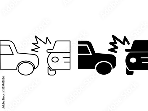 Two Automobile Road Crash Solid Icon Car Accident Vector for Mobile and Web Design Stock Illustration