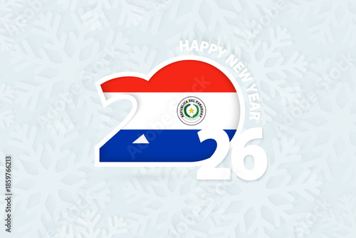 New Year 2026 for Paraguay on snowflake background.
