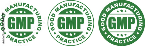 Set of Green GMP Good Manufacturing Practice Vector Badges and Seals