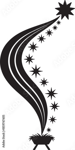 Epiphany Star Silhouette with Nativity Manger and Guiding Light Symbol