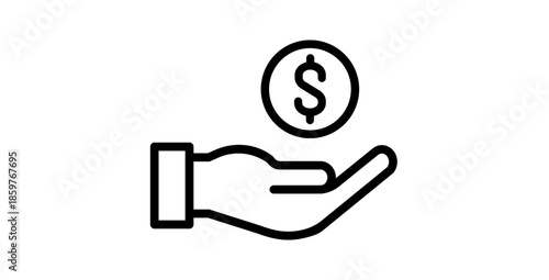 Minimal Hand And Money Icon Symbolizing Payment Charity And Finance Support
