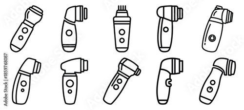 Skincare smart beauty device editable stroke outline icons set isolated on white background flat vector illustration.