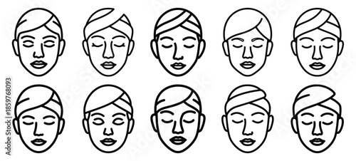 Skincare spa facial editable stroke outline icons set isolated on white background flat vector illustration.