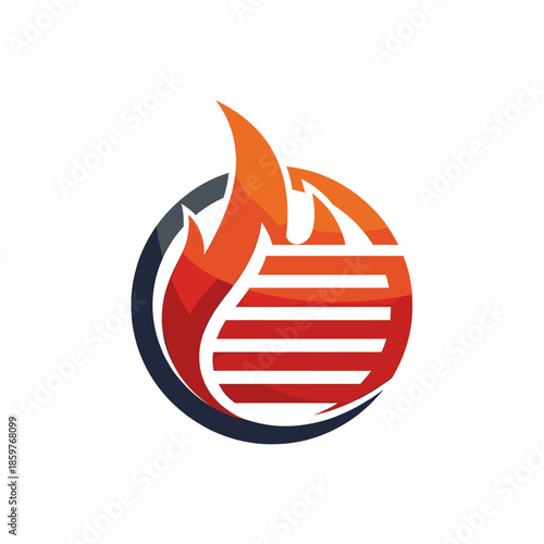 A logo featuring a stylized flame combined with horizontal red stripes within a circular design, representing heat, energy, or grilling.